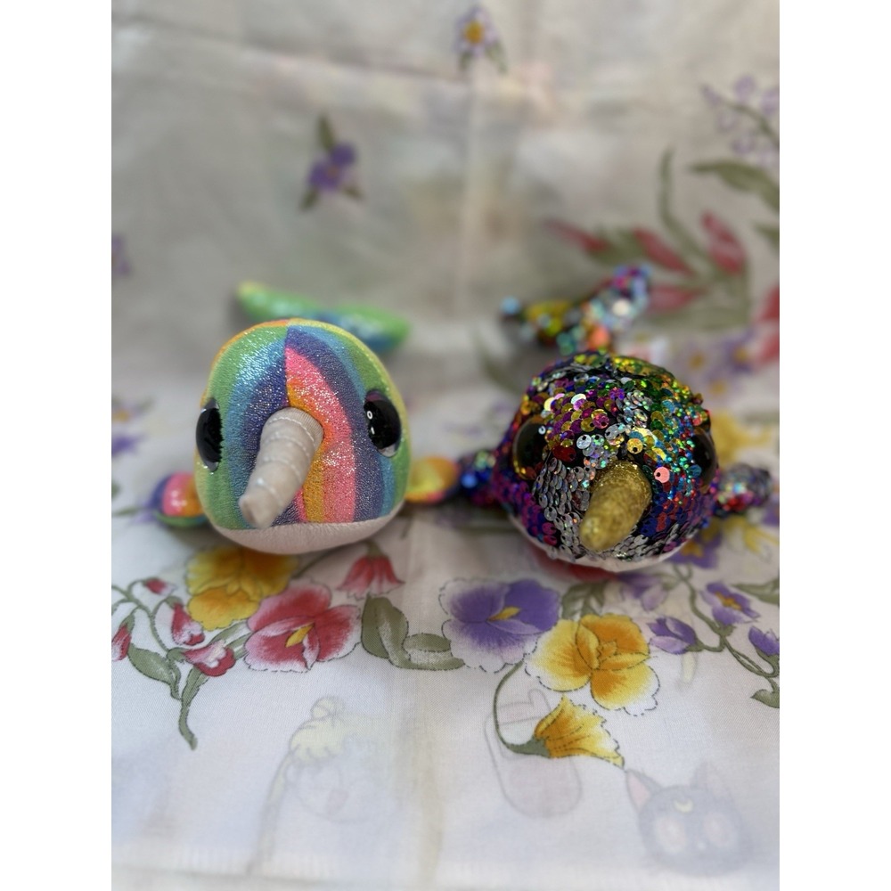 Ty BB Set Iof Narwhales-Nori And Calypso-stuffed Toys,‎ Cute And Colorful